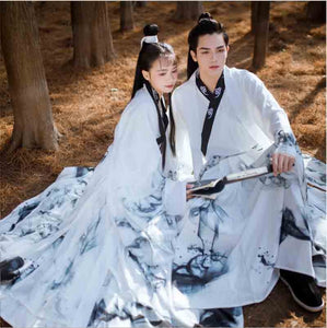 Couples Hanfu Chinese Ancient Tradition Dress Fantasia Adult Cosplay Costume Party Outfit White Hanfu For Men&Women Plus Size