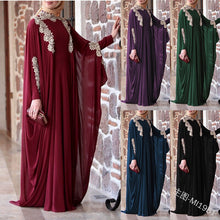 Load image into Gallery viewer, Women chiffon floral Appliques loose robe batwing Sleeve maxi Dress plus size Eid Ramadan kaftan gown Islamic muslim abaya Jubah
