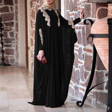 Load image into Gallery viewer, Women chiffon floral Appliques loose robe batwing Sleeve maxi Dress plus size Eid Ramadan kaftan gown Islamic muslim abaya Jubah
