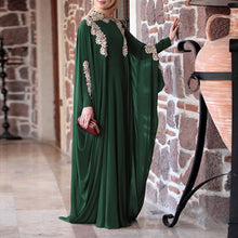 Load image into Gallery viewer, Women chiffon floral Appliques loose robe batwing Sleeve maxi Dress plus size Eid Ramadan kaftan gown Islamic muslim abaya Jubah
