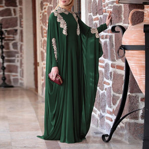 Women chiffon floral Appliques loose robe batwing Sleeve maxi Dress plus size Eid Ramadan kaftan gown Islamic muslim abaya Jubah