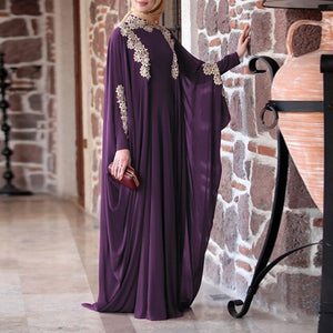 Women chiffon floral Appliques loose robe batwing Sleeve maxi Dress plus size Eid Ramadan kaftan gown Islamic muslim abaya Jubah